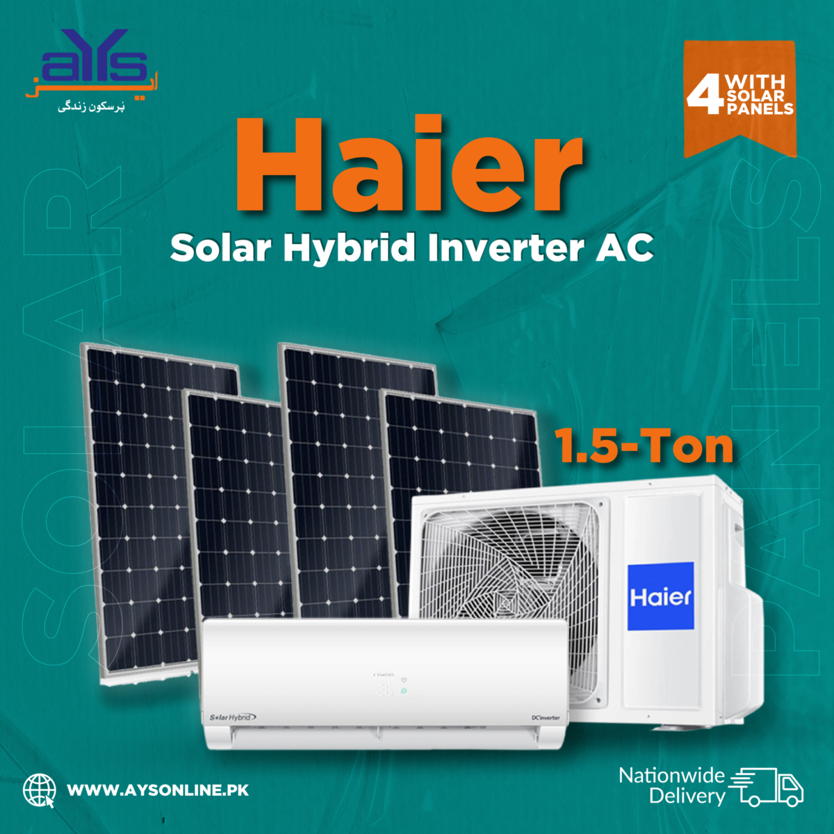 Haier Solar Hybrid Inverter AC 1.5-Ton  with 4 Solar Panels Price in Pakistan