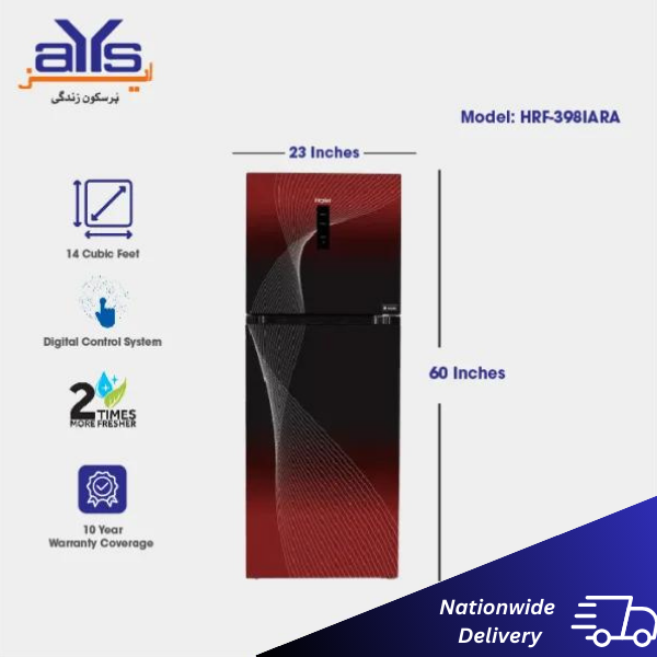 Haier HRF-398IARA 14 Cubic Feet Double Door Refrigerator Red Haier HRF-398IARA 14 Cubic Feet Double Door Inverter Refrigerator Red Price in Pakistan