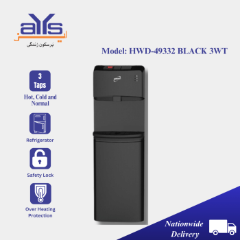 Homage 3 Taps Water Dispenser with Refrigerator Compartment HWD-49332 Black 3WT Hot Cold and Normal Options