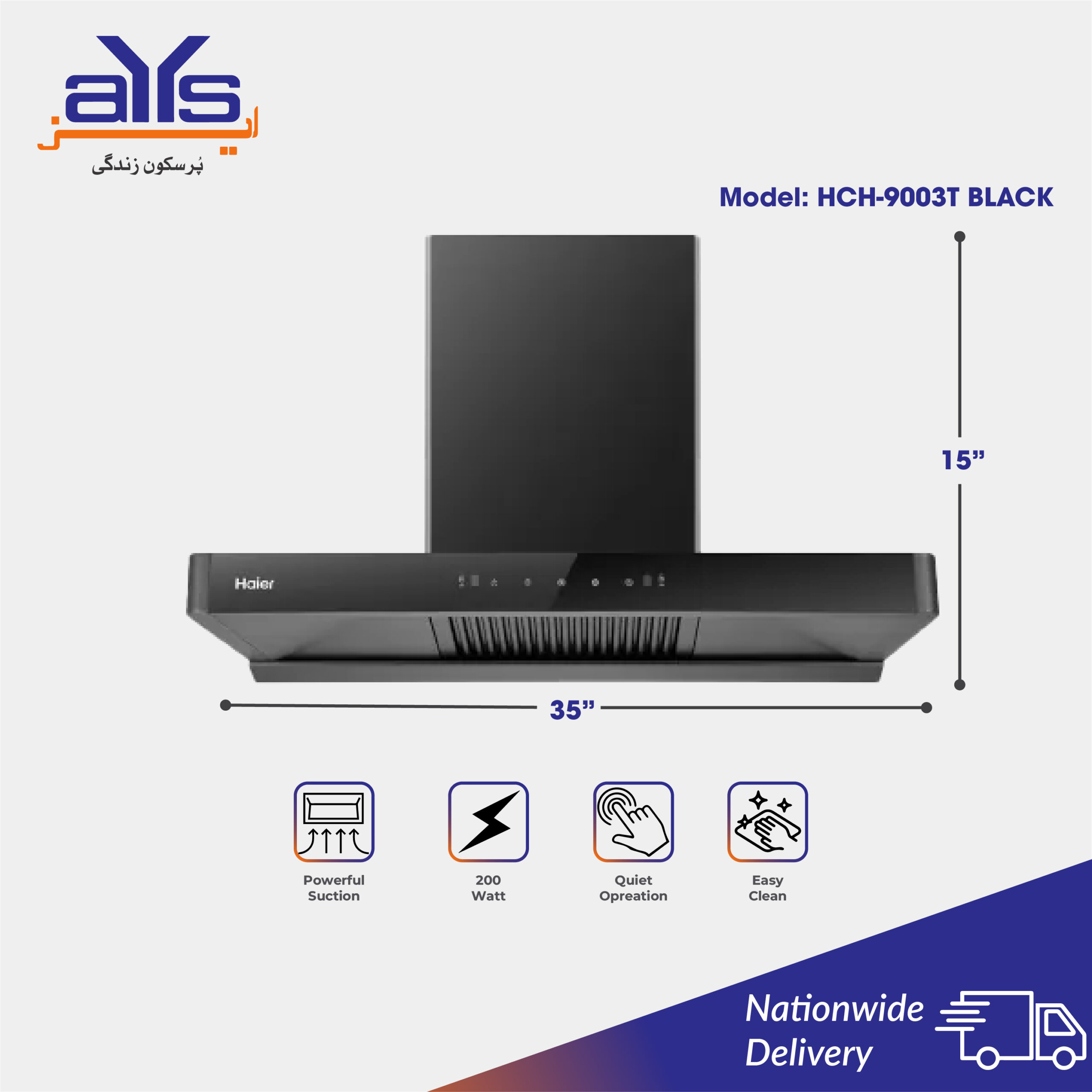 Haier HCH-9003T T Shaped Hood with Auto Clean Function Black Haier HCH-9003T T Shaped Hood with Auto Clean Function Black Price in Pakistan