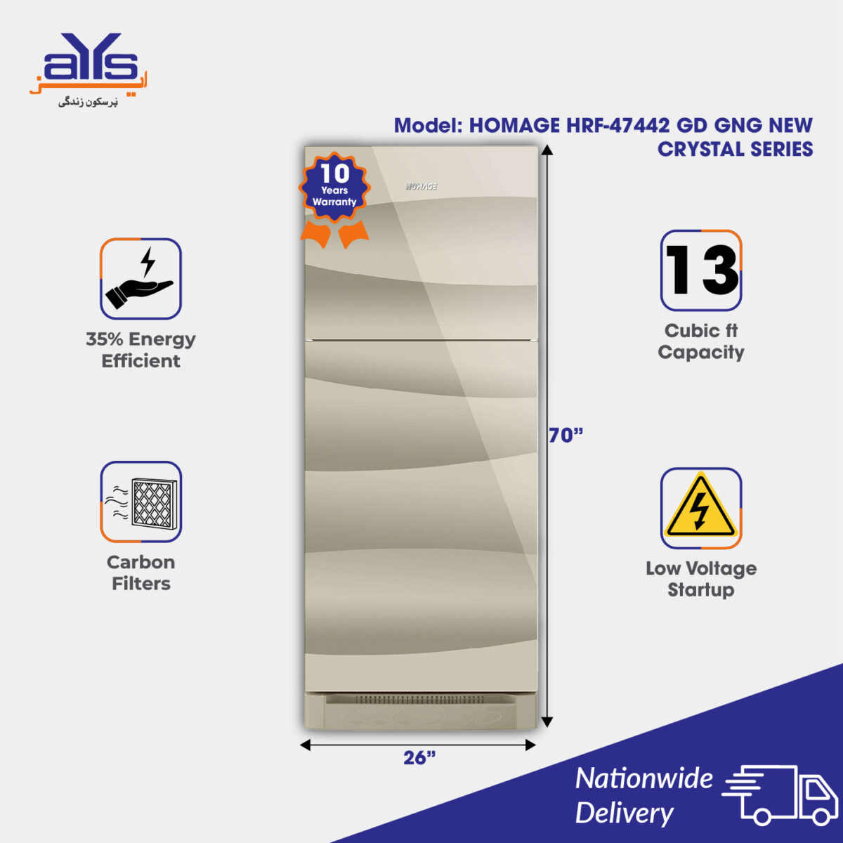 Homage Double Door Refrigerator HRF 47442  Glass Door GNG Crystal Price in Pakistan