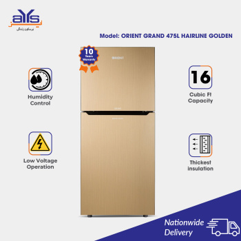 Orient 16 Cubic Feet Double Door Refrigerator Grand 475L Hairline Golden