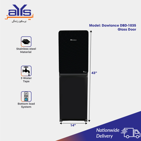 Dawlance DBD-1035 Water Dispenser Dawlance 3 Taps Bottom Load Water Dispenser DBD-1035 Glass Door Price in Pakistan