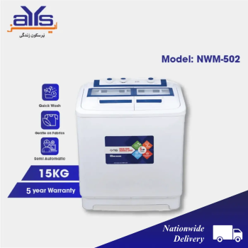 NasGas NWM-502 Pure Plastic Twin Tub Washing Machine with Spinner (15 kg)