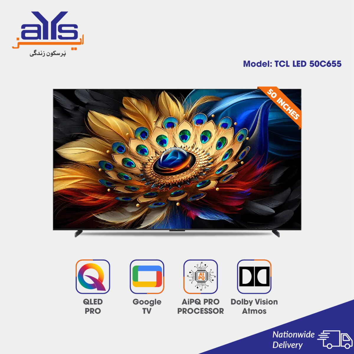 TCL 50 Inch QLED 4K Ultra HD Smart Google LED TV 50C655 Android and Slim Look