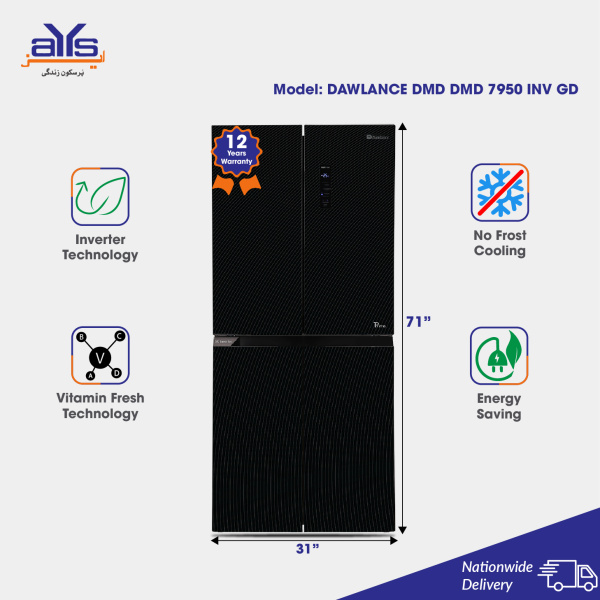 Dawlance Rwp Dawlance DMD-7950 Refrigerator (22 Cubic Feet, Side-by-Side, Inverter ...
