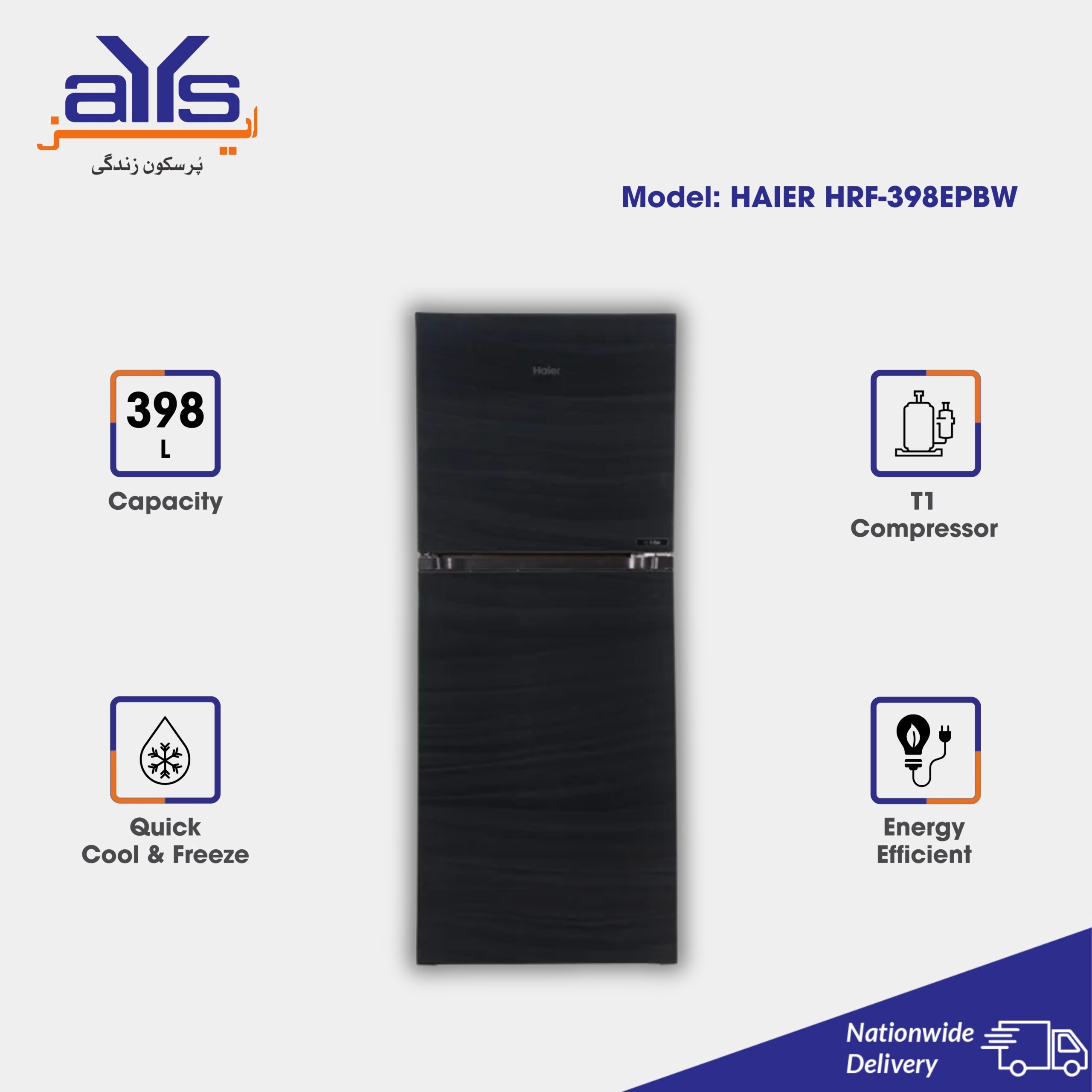 Haier Refrigerator 398EPRW (Energy Efficient, Double Door, Medium Size)