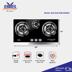 Nas Gas Hob Three Burner DG GN3 Glass Top Auto Ignition