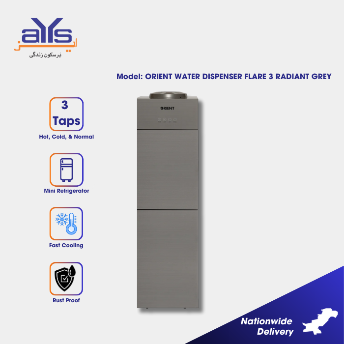Orient Water Dispenser Flare 3 Radiant Grey 2 in 1 with Mini Refrigerator Rustproof