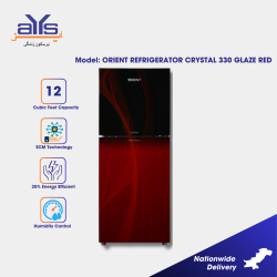 Orient Crystal 330 Glaze Red Double Door Glass Door Refrigerator 11 Cubic Feet Japanese Technology