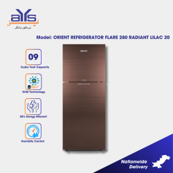 Orient Flare 280 Double Door Refrigerator Glass Door 10 Cubic Feet Radiant Lilac Instant Freeze