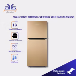 Orient Grand 385H Double Door Refrigerator 15 Cubic Feet Hairline Golden ECM Technology