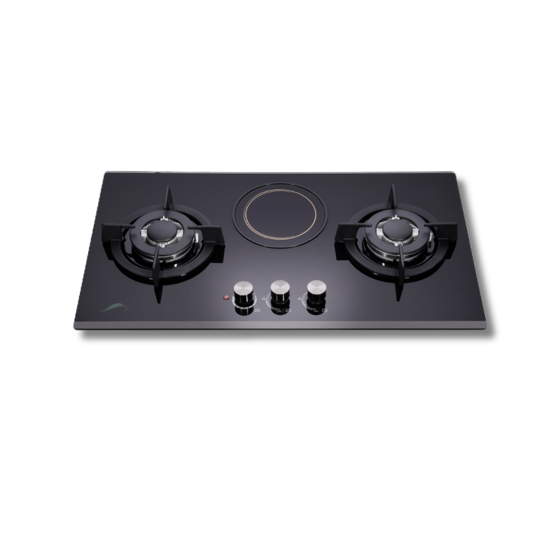 Signature Gas H0B 3766TG#S4 76cm Hybrid Glass Hob with 2 Gas Burners and 1 Ceramic Cooker