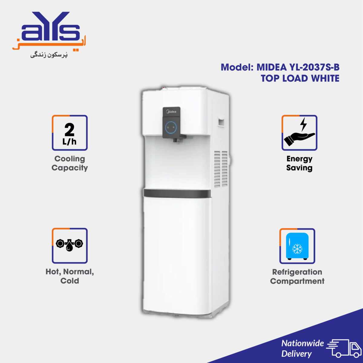 Midea Water Dispenser YL-2037S (3 Taps, with Fridge, Black/White)