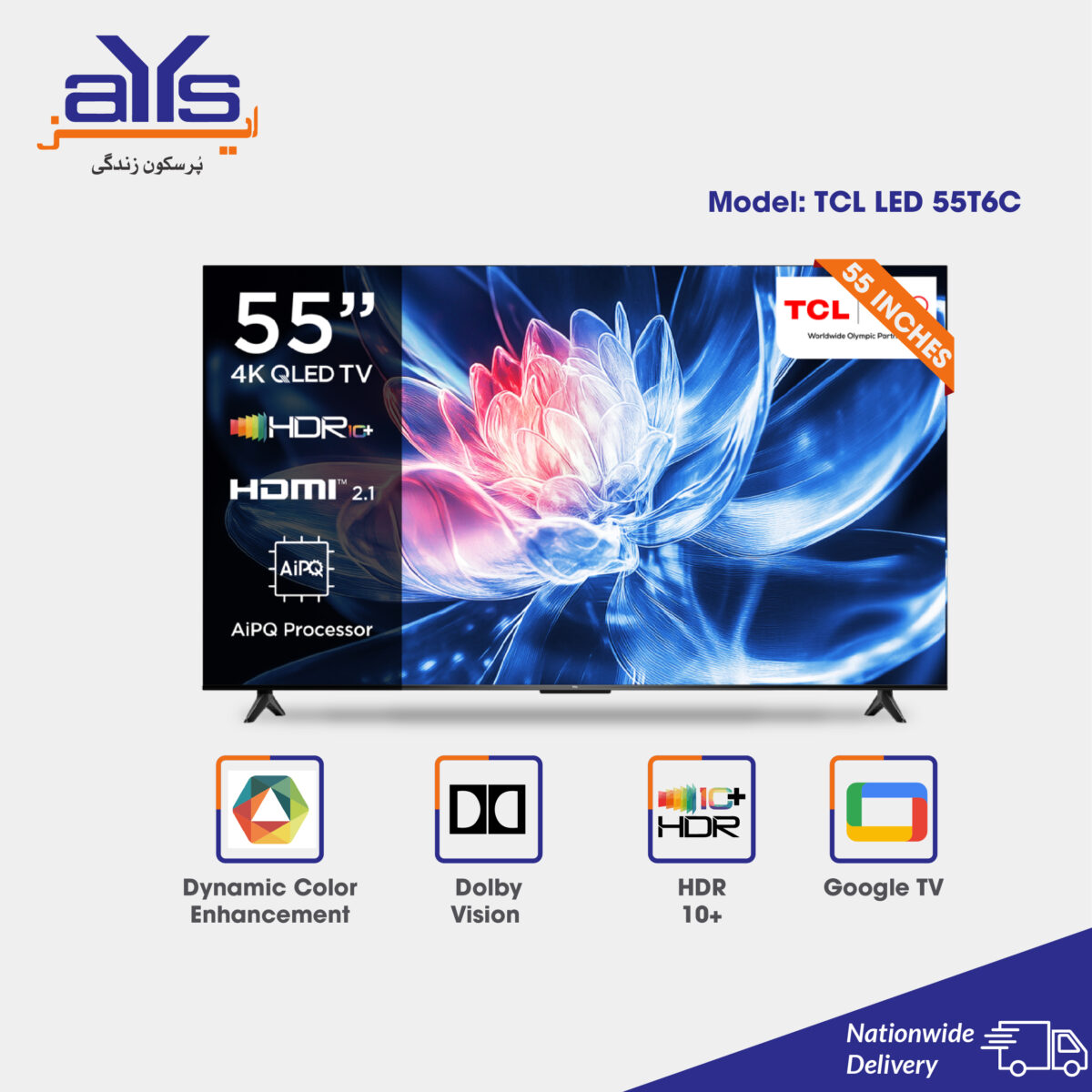 TCL 55 Inch Smart 4K Ultra HD LED TV 55T6C Google TV