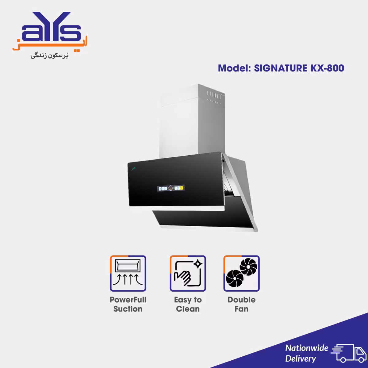 Signature Slim Hood KX-800, 90 cm Slanted, Double Fan, 1400 m³/h, Digital Control