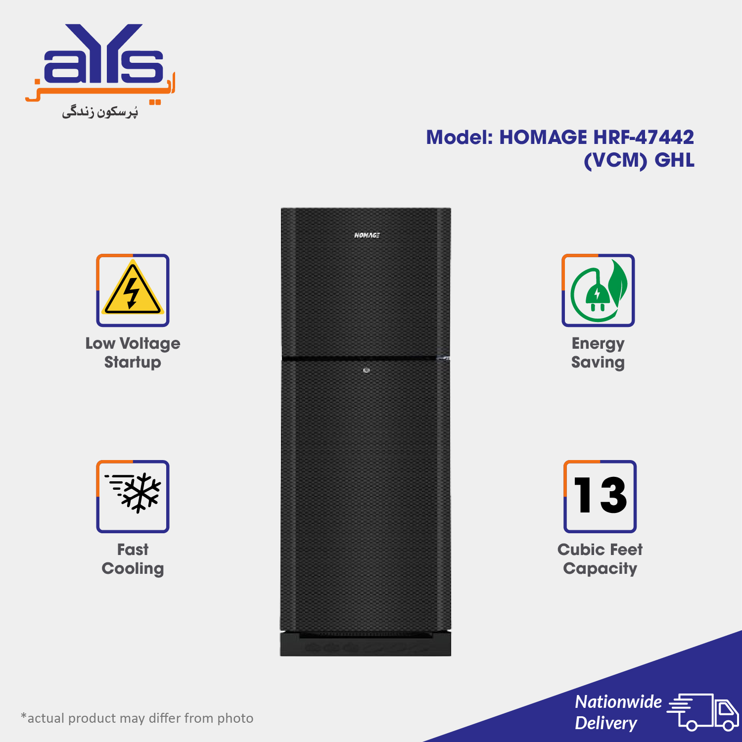 Homage Refrigerator HRF-47442 (13 Cubic Feet, Double Door, Small Size)