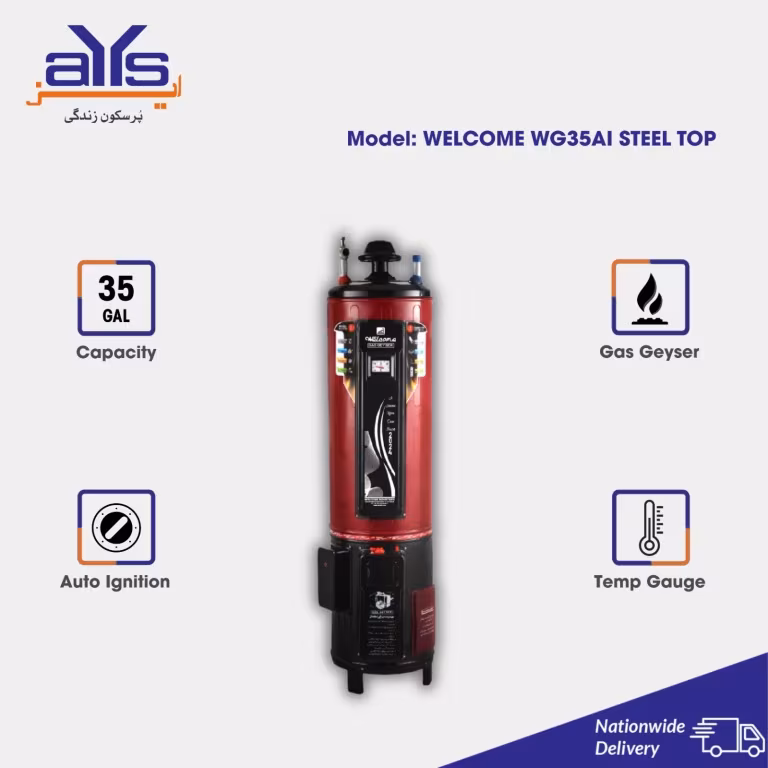 Welcome 35 Gallons Gas Geyser WG35AI Steel Top Auto Ignition and Brass Safety Valve