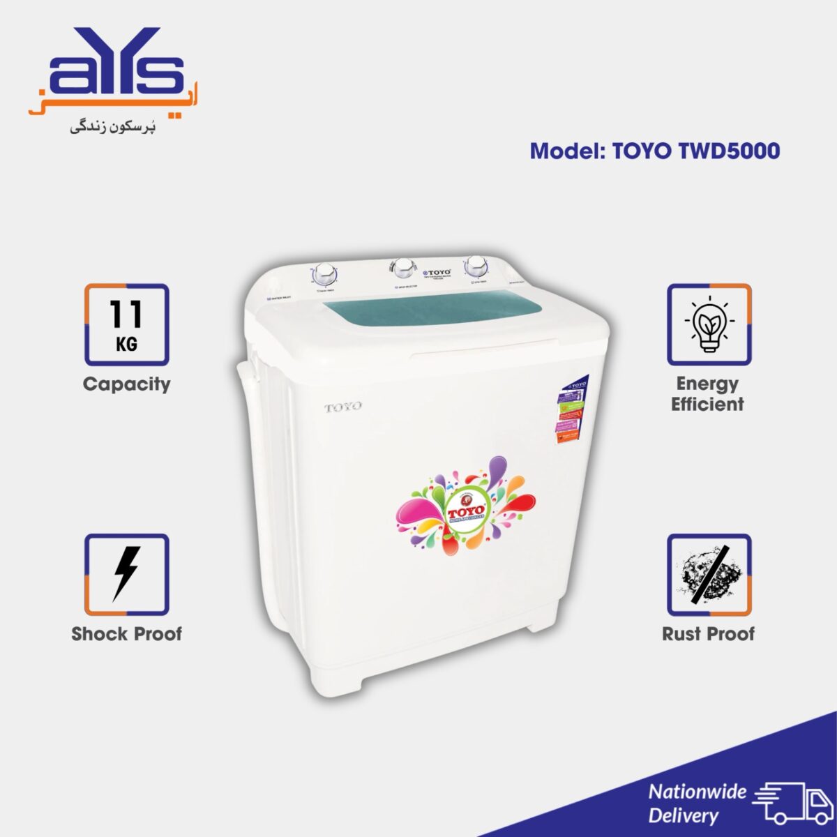 Toyo Twin Tub Washing Machine TWD5000 (11Kg)