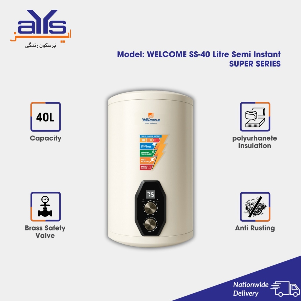Welcome Super Series Semi Instant Electric Geyser 40LTR (40 Liters)