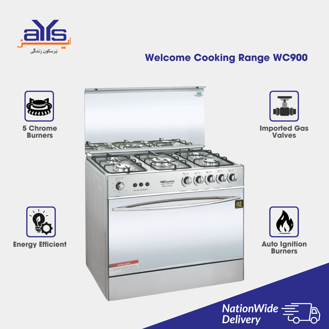 Welcome WC900 Cooking Range 5 Burners Auto Ignition imported Gas Valves