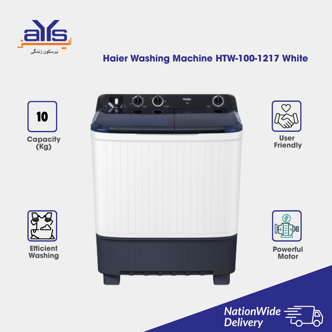 Haier Htw-100-1217 - Semi-Automatic Washing Machine 10Kg White