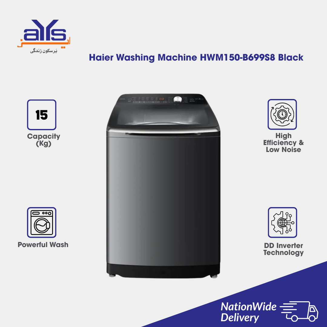 Haier HWM150-B699S8 Automatic Washing Machine 15Kg DD Inverter Black