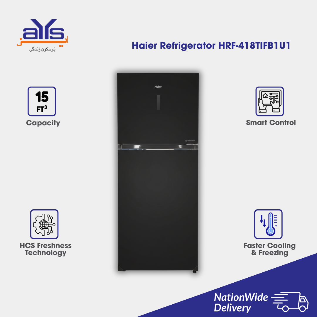 Haier HRF-418TIFB1U1 IOT Refrigerator - Glass Black