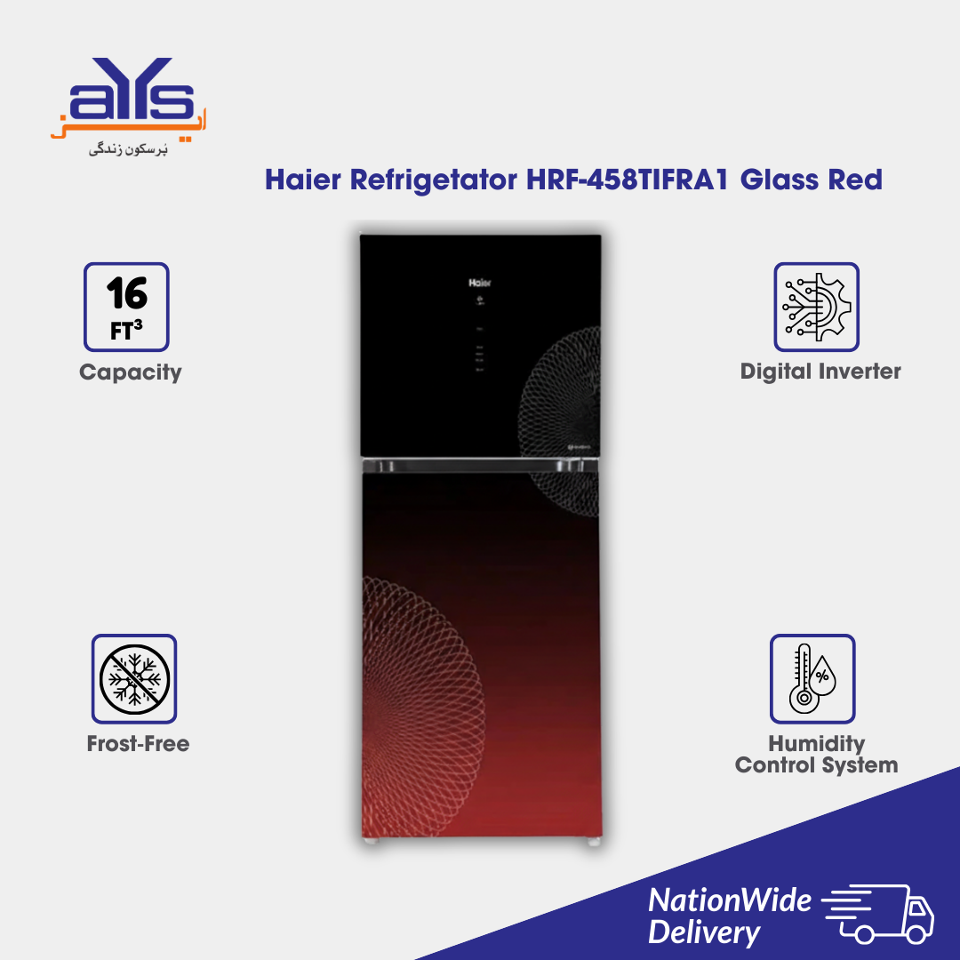 HAIER REFRIGERATOR HRF-458TIFRA1 GLASS RED