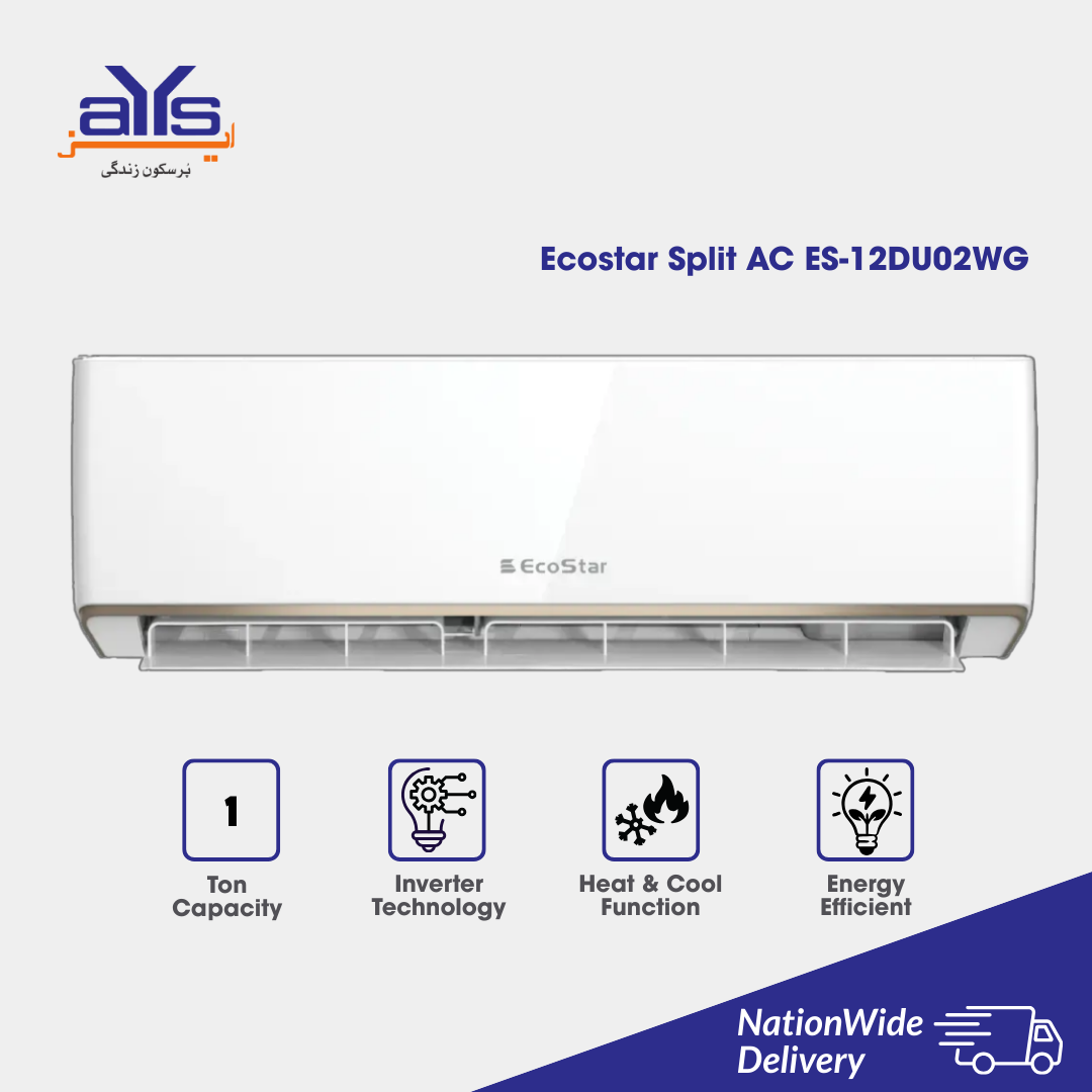 Ecostar ES-12DU02WG 1 Ton Inverter Split Air Conditioner - Heat and Cool - Wifi Ready