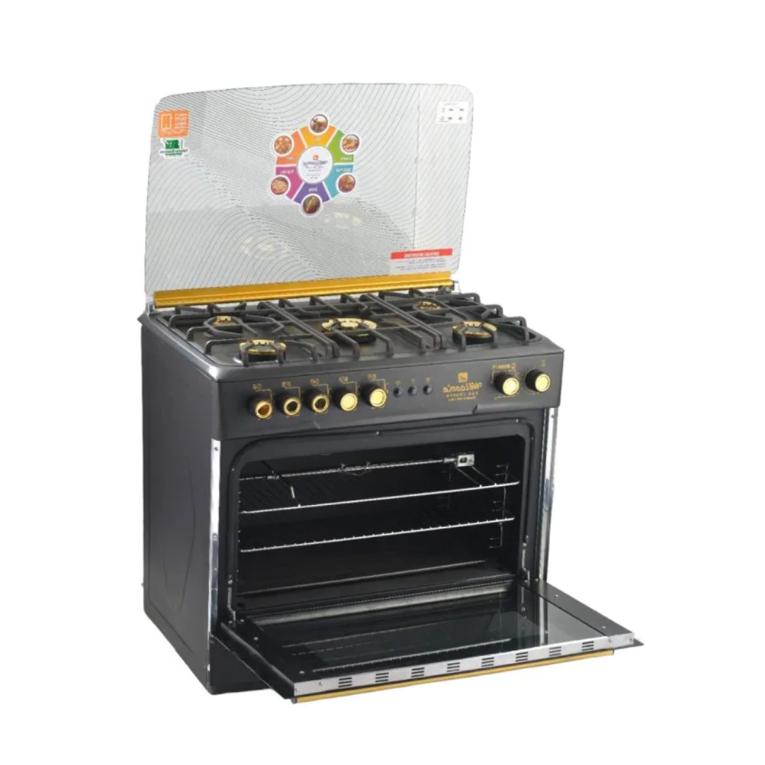 Welcome WC400 Cooking Range, Black and Gold, 5 Brass Burners, Single Door - Image 3