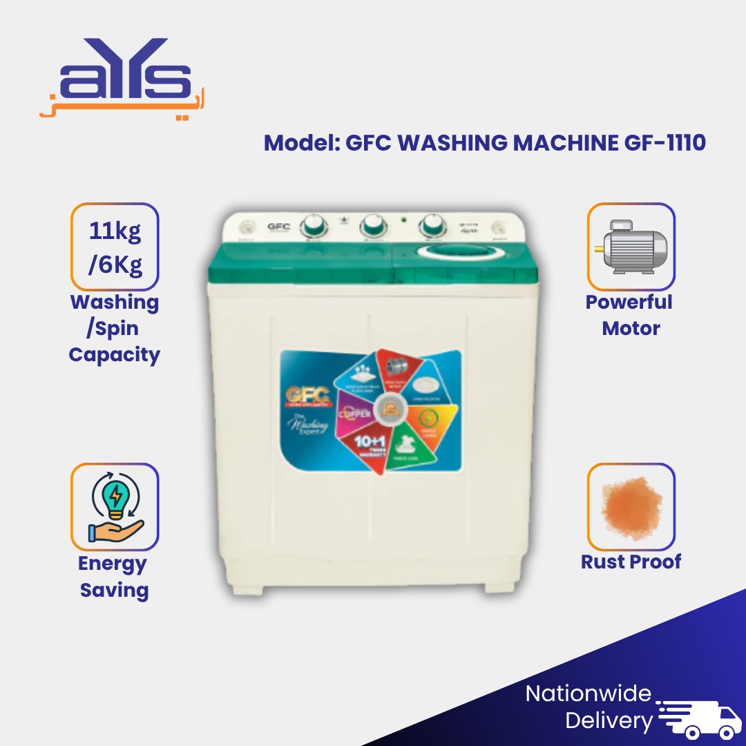 GFC WASHING MACHINE GF 1110 PLASTIC TWIN CRYSTAL LID