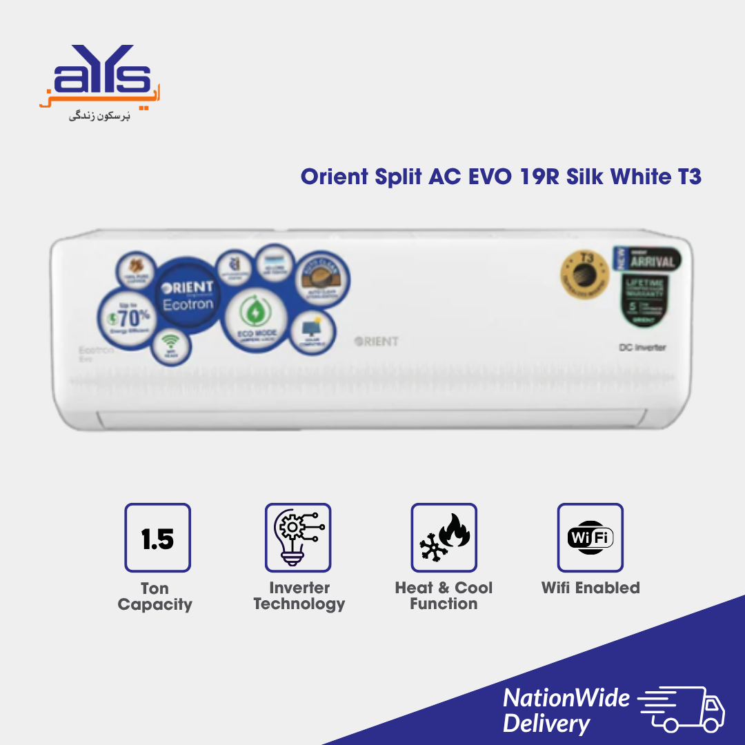 Orient EVO 19R Silk White T3 Inverter AC - 1.5 Ton - Low Voltage 70V Startup - Auto Clean