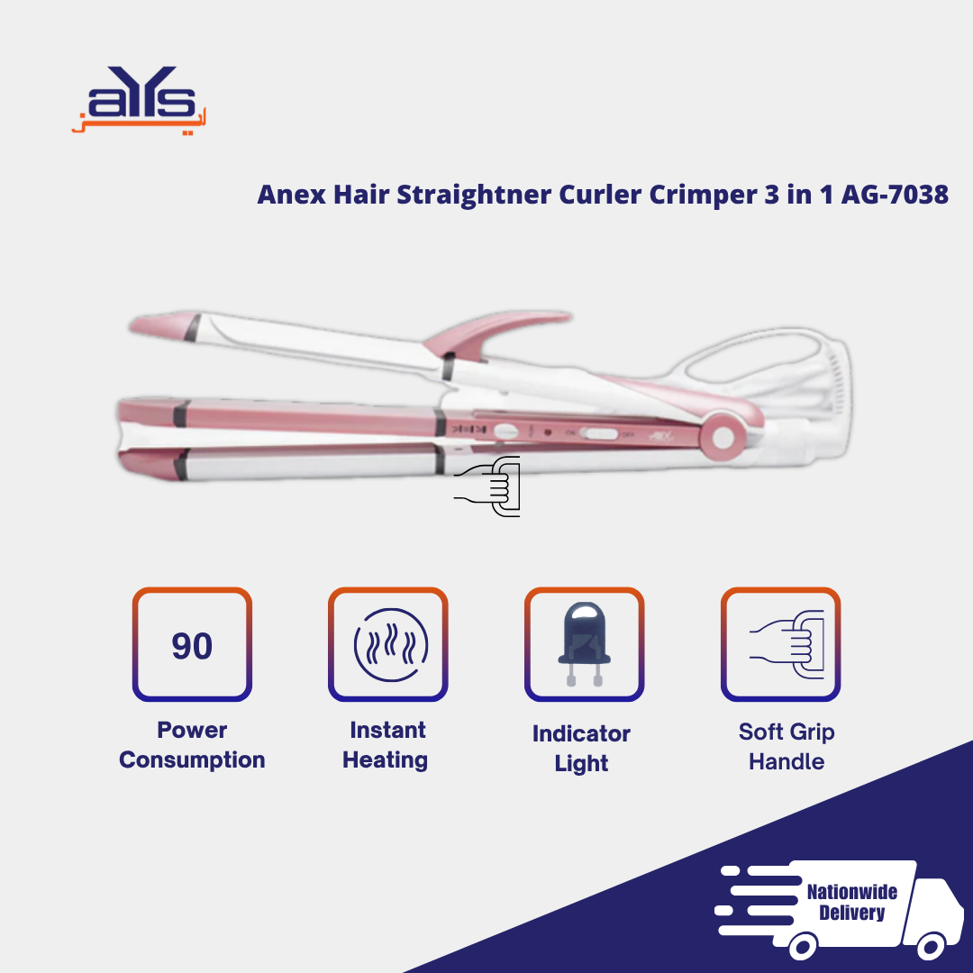 ANEX HAIR STRAIGHTNER ,CURLER,CRIMPER 3 IN 1 AG-7038
