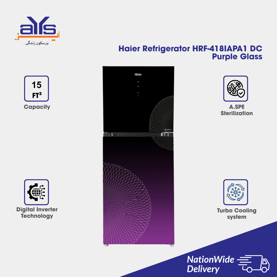 Haier Refrigerator HRF-418IAPA1 DC Purple Glass