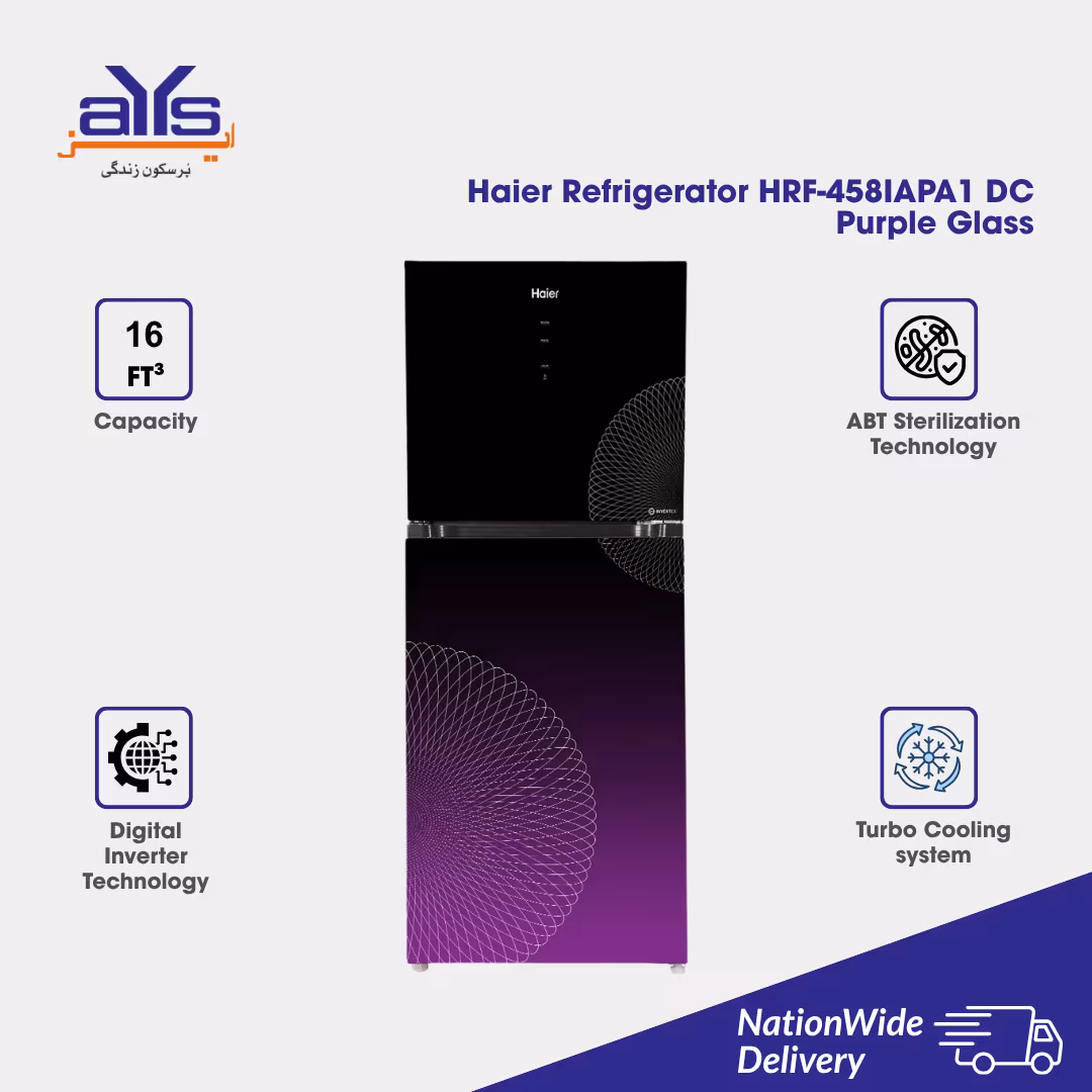 Haier Refrigerator HRF-458IAPA1 DC Purple Glass