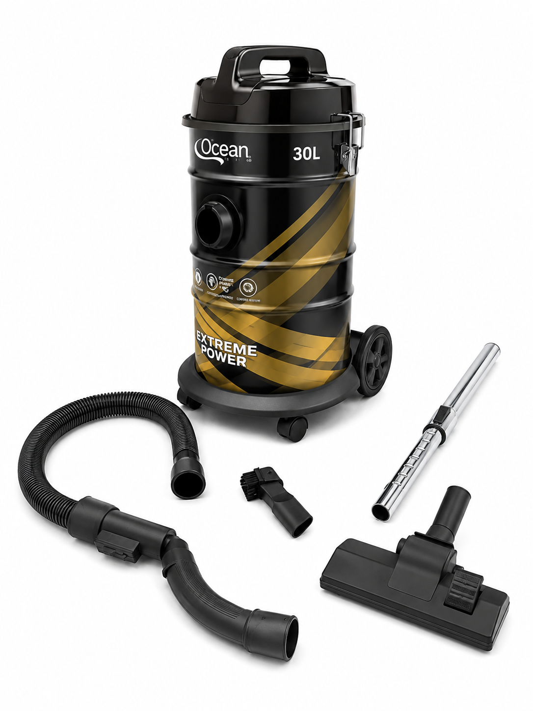 Ocean VC30D Drum Vacuum Cleaner, 30 Liter Dust Capacity, 1400W, Green or Yellow - Image 3