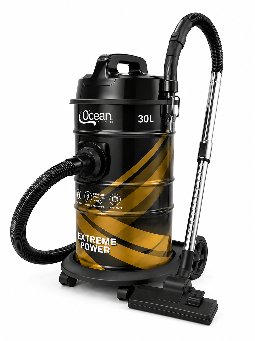 Ocean VC30D Drum Vacuum Cleaner, 30 Liter Dust Capacity, 1400W, Green or Yellow - Image 2
